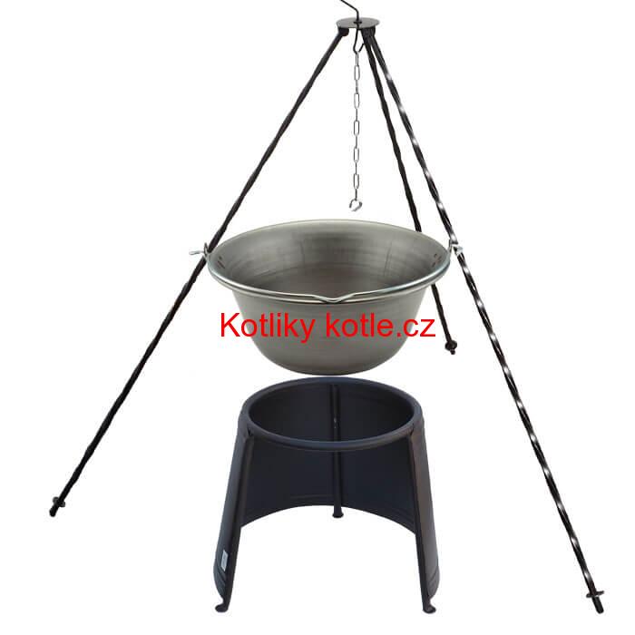 Železný kotlík 6 L (0,75 mm) + chránič plamene 32 cm + trojnožka 1,2 m