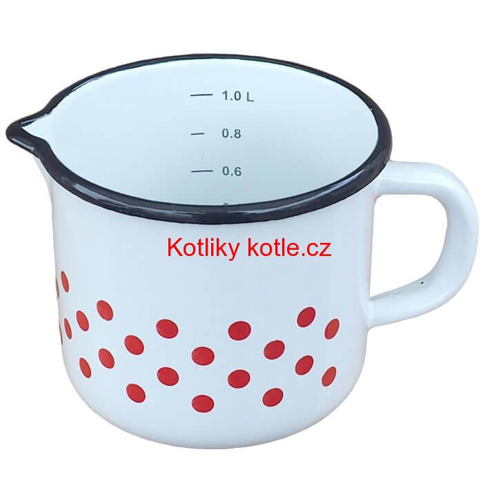 Smaltovaný hrnek s výlevkou 1 L - tečkovaný