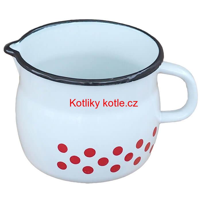 Smaltovaný hrnek s výlevkou 1 L baňatý - tečkovaný