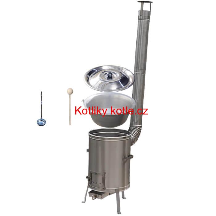 Nerezový kotlík 30 L (1,5 mm) + nerezová kotlina 45 cm LUX + vařečka a naběračka