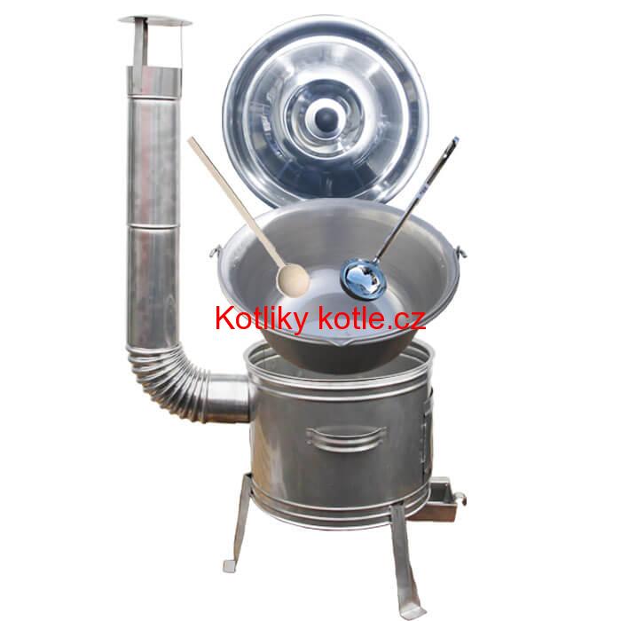 Nerezový kotlík 30 L (1,5 mm) + nerezová kotlina 42 cm TOPLUX + vařečka a naběračka