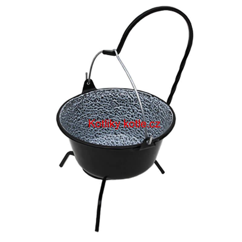 Servírovací kotlík na guláš smaltovaný černý 0,8 l + stojánek