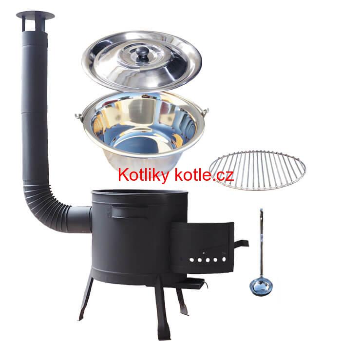 Nerezový kotlík 22 L (0,8 mm) INOX + Nerezový rošt 45 cm + nízká žáruvzdorná kotlina 42 cm PLUS 600