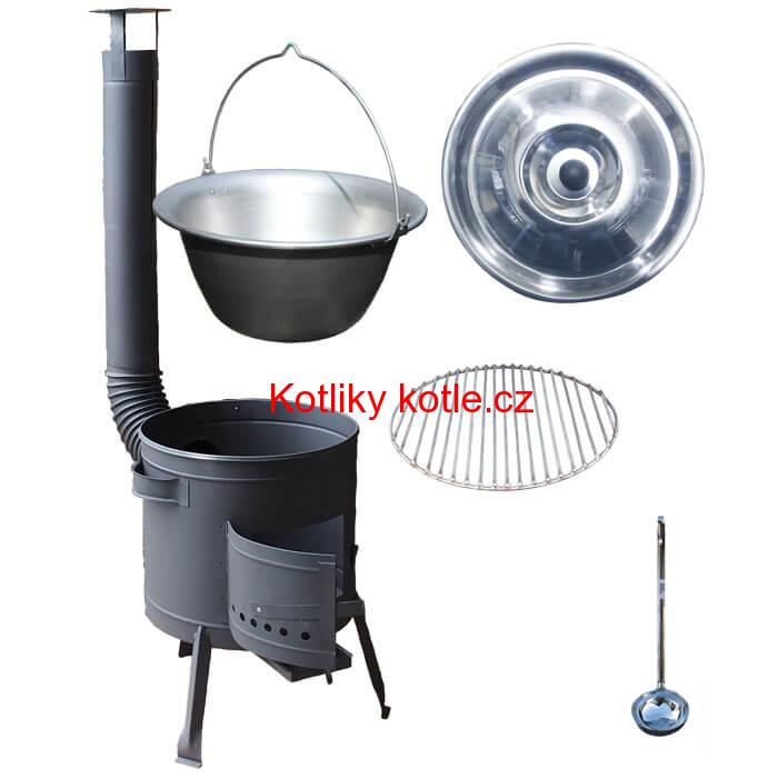 Nerezový kotlík 20 L (1,5 mm) + Nerezový rošt 45 cm + nízká žáruvzdorná kotlina 42 cm PLUS 600
