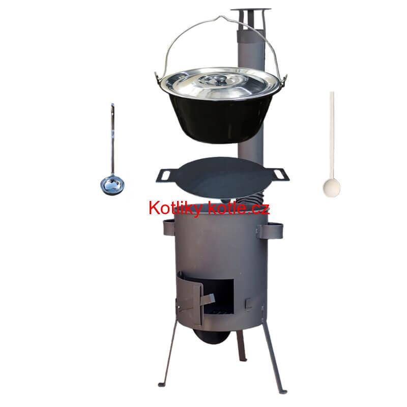 Smaltovaný kotlík 20 L + železná pánev 44 cm UNI + žáruvzdorná kotlina kotlina 42 cm PLUS 600 4 MM