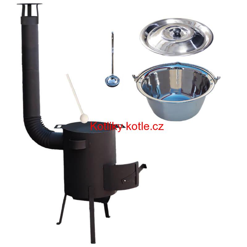 Nerezový kotlík 22 L (0,8 mm) INOX + železná pánev 44 cm UNI + kotlina 42 cm PLUS 600 4 MM