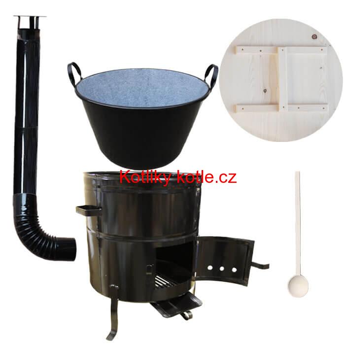 Zabijačkový smaltovaný kotel 100 L + kovová kotlina 60 cm + vařečka