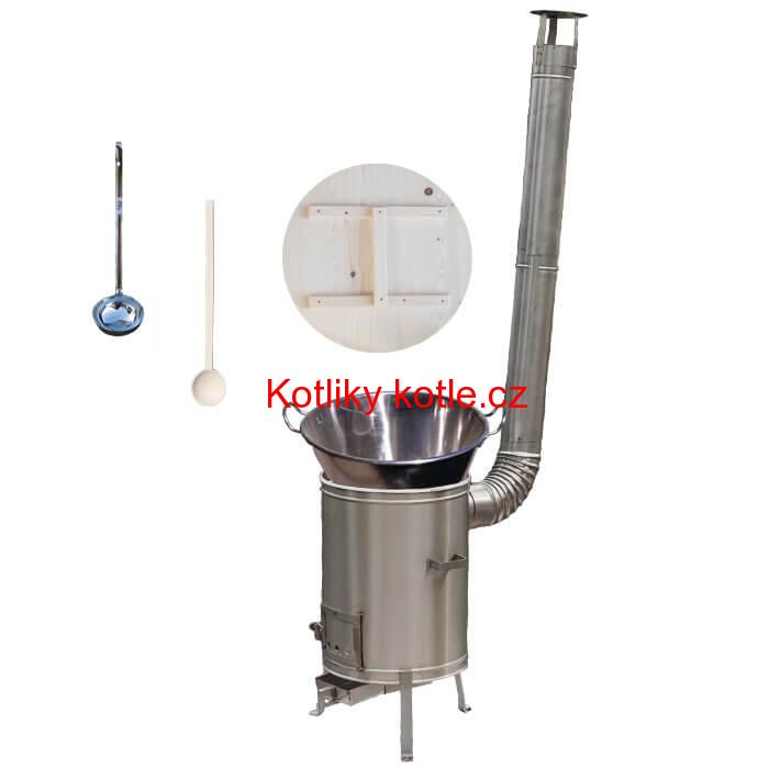 Zabijačkový nerezový kotel 100 L + nerezová kotlina 60 cm + vařečka a naběračka