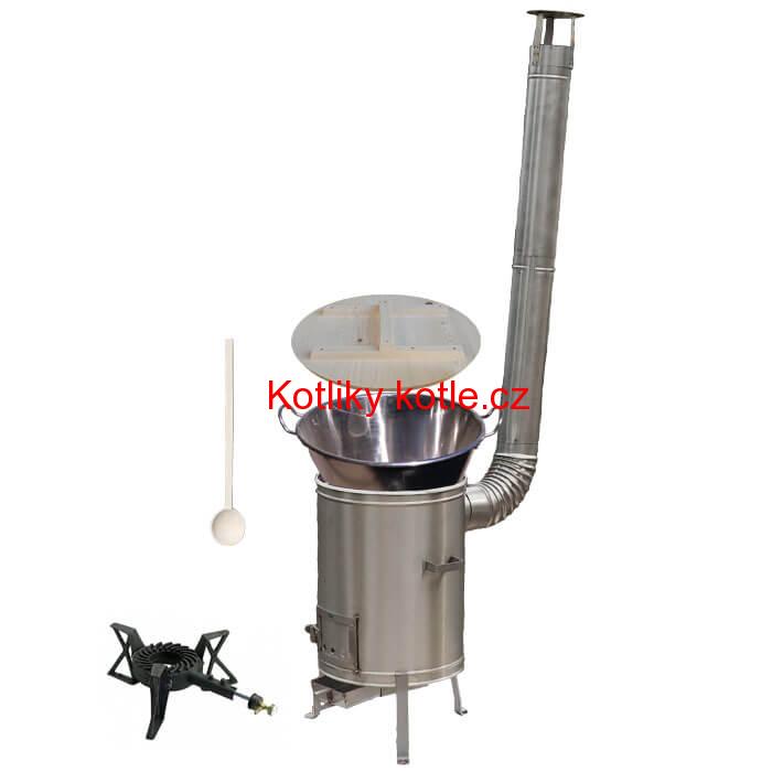 Zabijačkový nerezový kotel 100 L + nerezová kotlina 60 cm + hořák 7 kW a vařečka