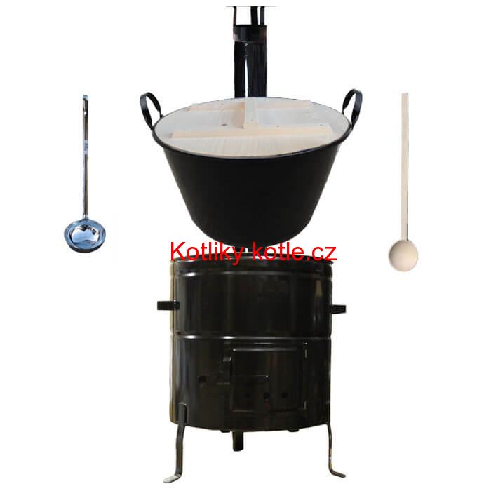 Smaltovaný kotel 100 L + kovová kotlina 60 cm + vařečka a naběračka BIG PARTY