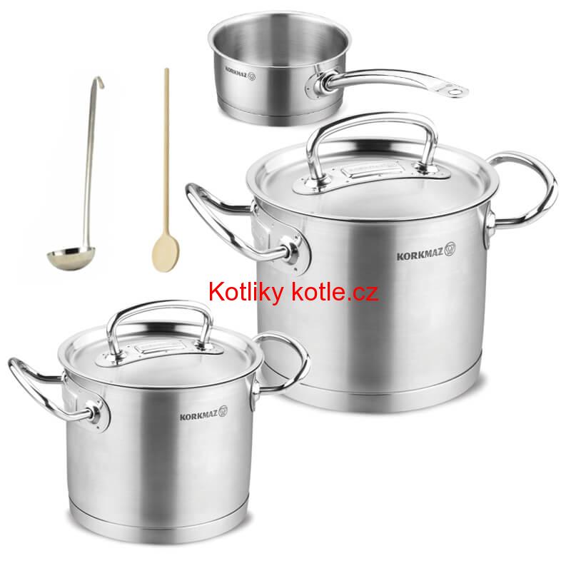 Sada nerezových hrnců s poklicí + rendlík 2 + 1 ks 5 L, 9 L, 1,5 L