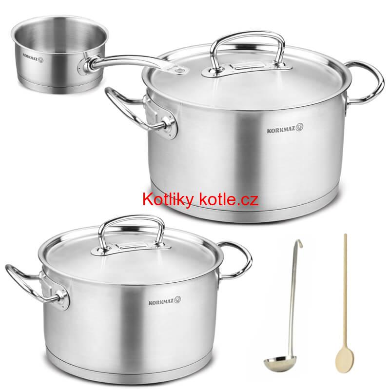 Sada nerezových hrnců s poklicí + rendlík 2 + 1 ks 6 L, 10 L, 2,8 L