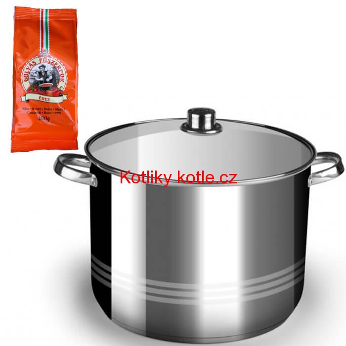 Nerezový hrnec 13 L + skleněná poklice + paprikový pepř na guláš - sladký 100 g
