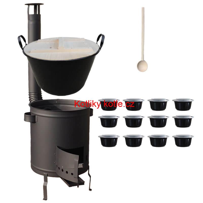 Smaltovaný kotel 100 L + silná kovová kotlina 60 cm (1,5 mm) STRONG PLUS 600 + misky 12 ks