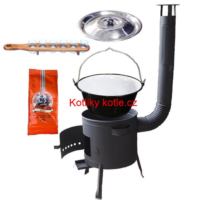 Smaltovaný kotlík 20 L (1,2 mm) + pepř + štamperlíky + nízká žáruvzdorná kotlina (0,8 mm) 42 PLUS 600
