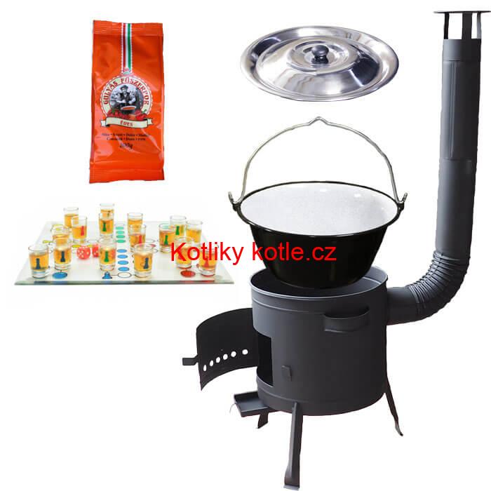 Smaltovaný kotlík 25 L (1,2 mm) + pepř + člověče pi už + nízká žáruvzdorná kotlina 42 PLUS 600