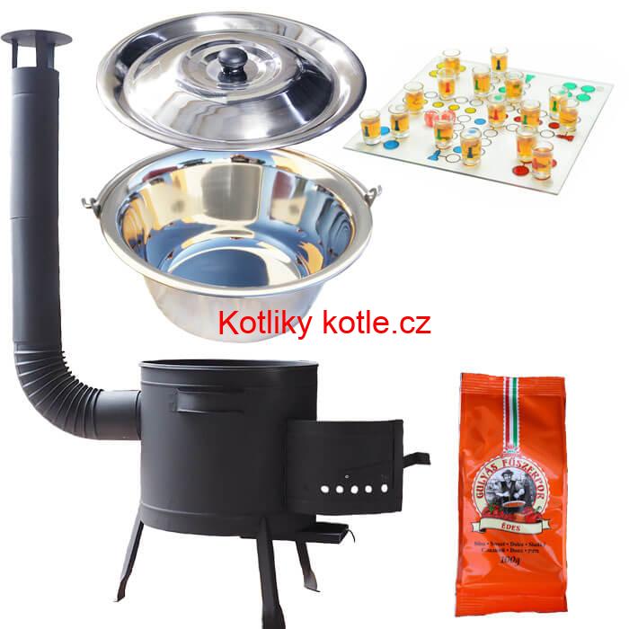 Nerezový kotlík 22 L (0,8 mm) + pepř + člověče pi už + nízká žáruvzdorná kotlina 42 PLUS 600