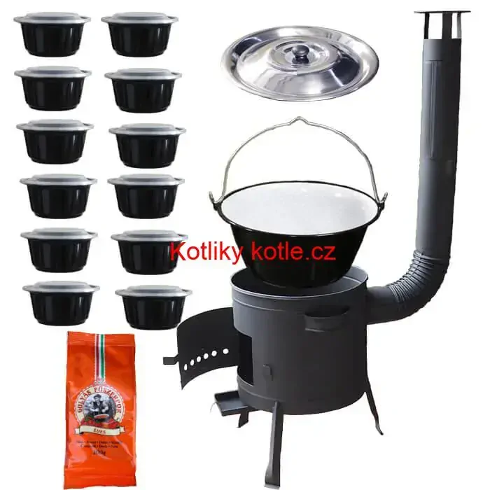 Smaltovaný kotlík 22 L (1,2 mm) + silnostěnná (1,5 mm) žáruvzdorná kotlina BALKY STRONG 42 PLUS 600 + plastové boxy (misky) 10 ks