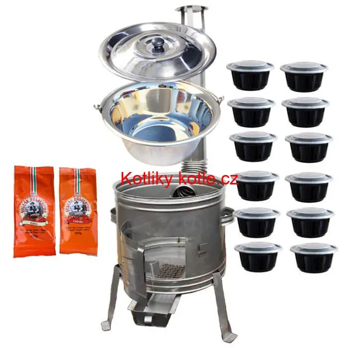 Nerezový kotlík 22 L (0,8 mm) INOX + nerezová kotlina 42 cm TOPLUX + misky 12 ks + 2 x pepř na guláš 100 g