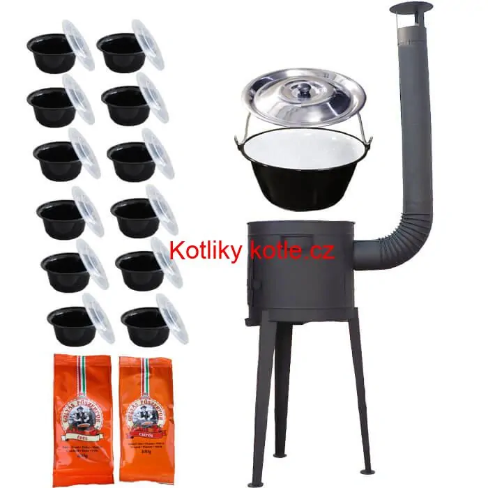 Smaltovaný kotlík 22 L (1,2 mm) + vysoká žáruvzdorná kotlina 42 cm PLUS 600 + misky 12 ks + 2 x pepř na guláš 100 g