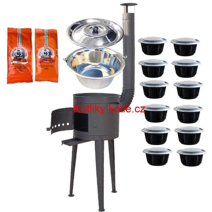 Nerezový kotlík 22 L (0,8 mm) INOX + vysoká žáruvzdorná kotlina 42 cm PLUS 600 + misky 12 ks + 2 x pepř na guláš 100 g