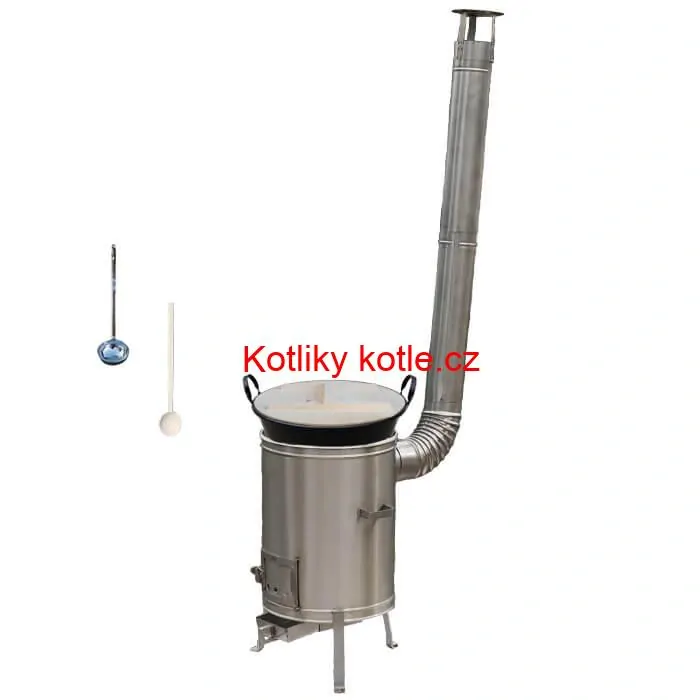Zabijačkový smaltovaný kotel 100 L + nerezová kotlina (1,5 mm) 60 cm LUX + vařečka a naběračka
