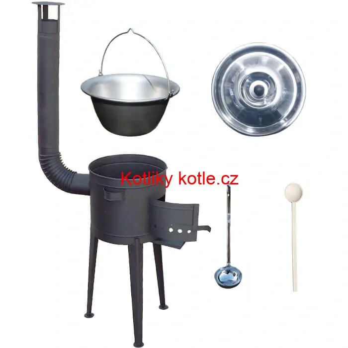 Nerezový kotlík 20 L (1,5 mm) + vysoká žáruvzdorná kotlina (1,5 mm) HODO 42 cm PLUS 600 + vařečka + naběračka