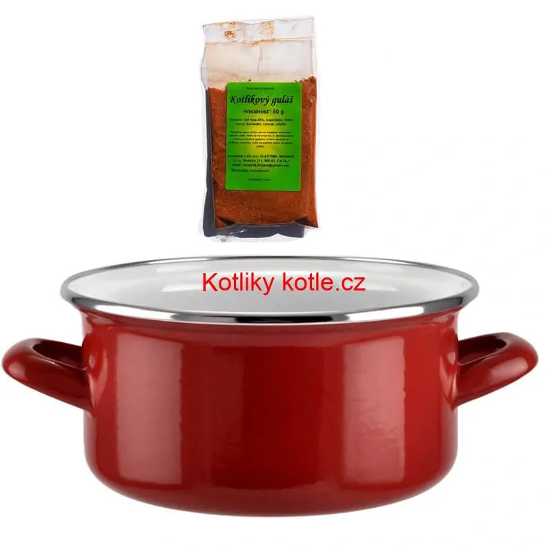 Smaltovaný kastrol s poklicí 4 L červený + pikantní směs koření 50 g Kotlíkový guláš