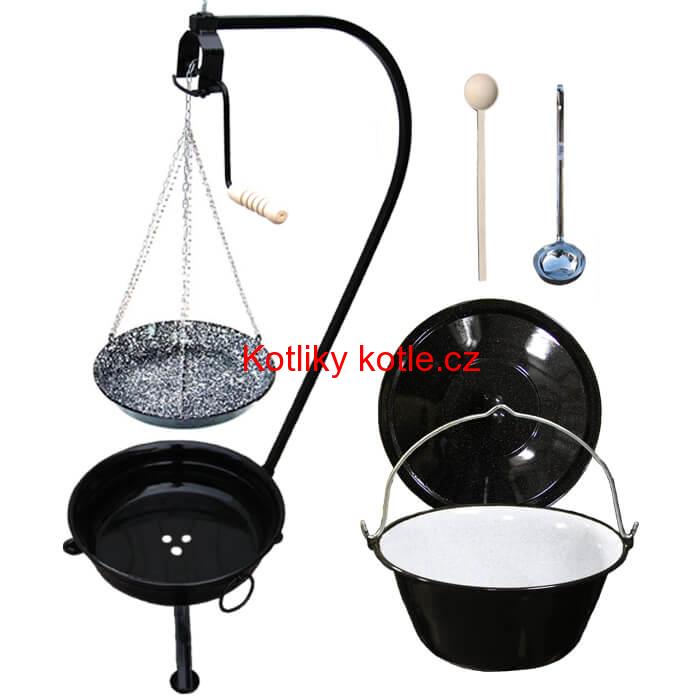 Smaltovaný kotlík 10 L (1,2 mm) + smaltovaná pánev + přenosné ohniště