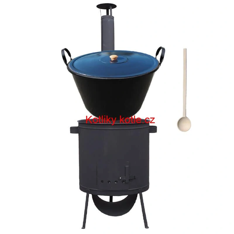 Smaltovaný kotel 60 L na zabijačku + žáruvzdorná kotlina 53 PLUS 600 4 MM + vařečka