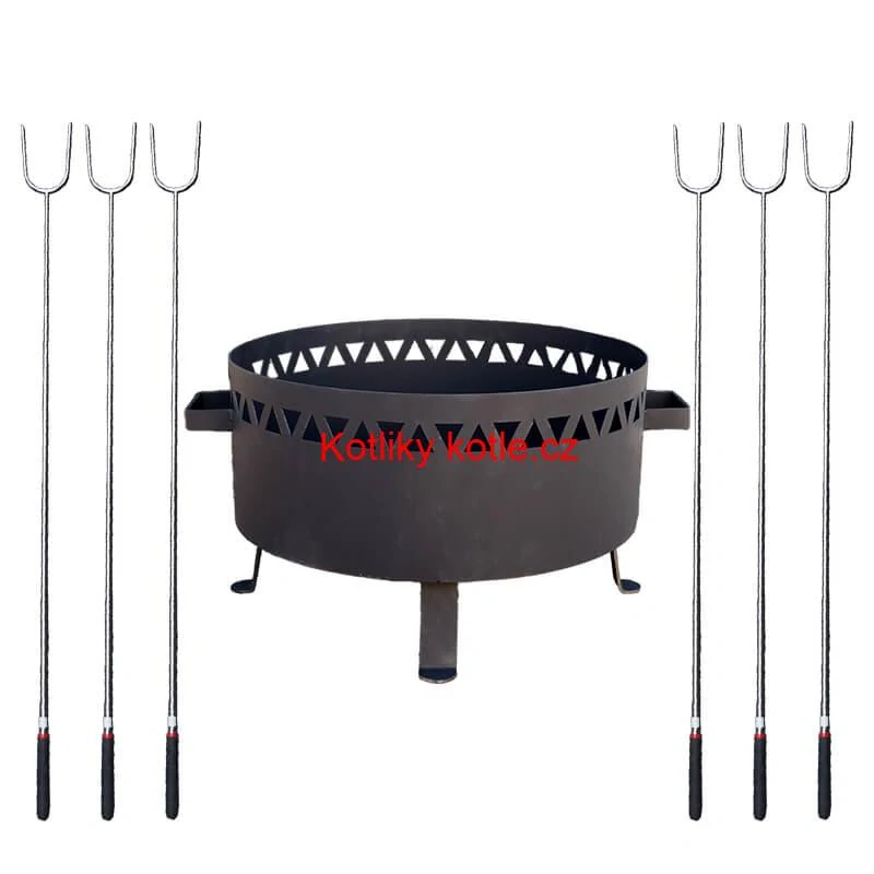 Přenosné ohniště kov (1,5 mm) FIFO žáruvzdorná barva PLUS 600 + Vidličky na opékání teleskopické 6 ks