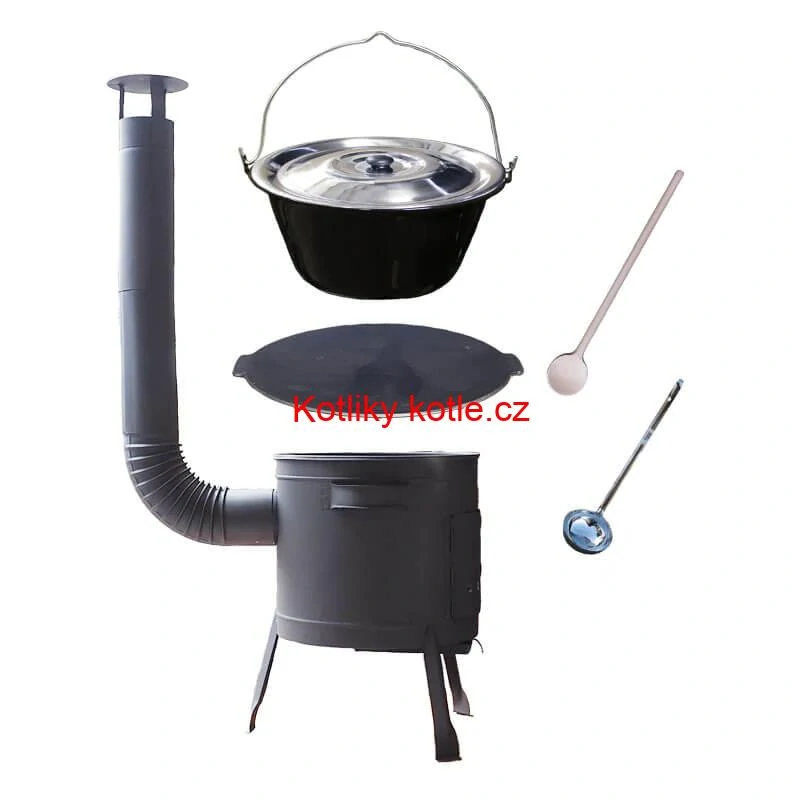 Smaltovaný kotlík 22 L + litinová pánev 45 cm + nízká žáruvzdorná kotlina 42 cm PLUS 600