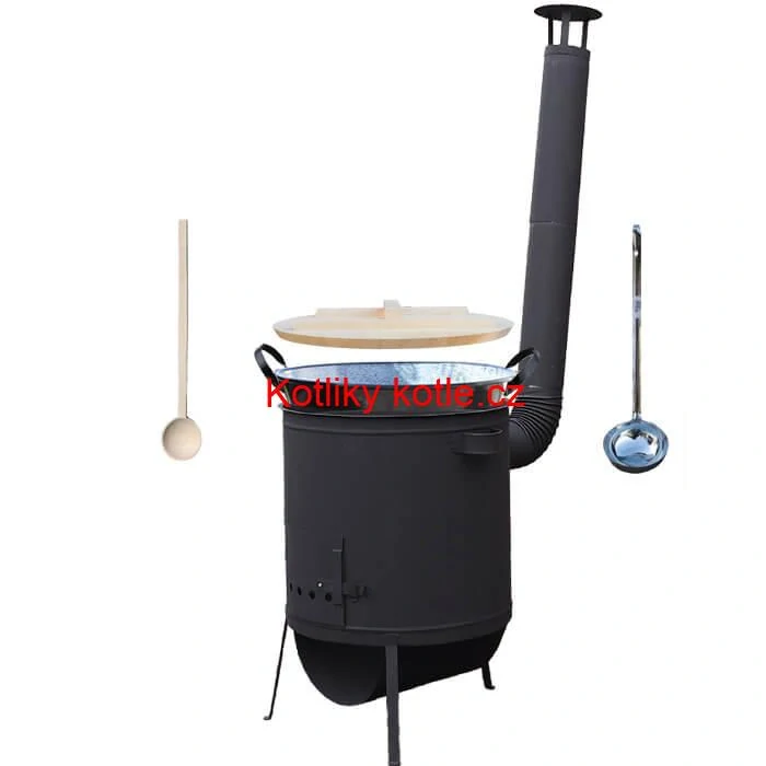 Smaltovaný kotel 100 L + žáruvzdorná kotlina 42 PLUS 600 4 MM + vařečka a naběračka BIG PARTY