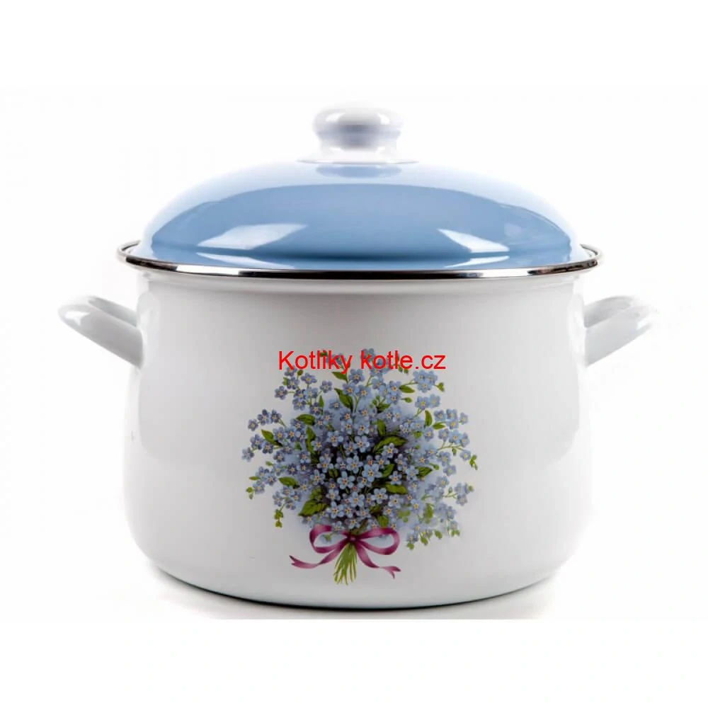 Smaltovaný hrnec s květinovým vzorem – Pomněnka 5,5 l + poklice