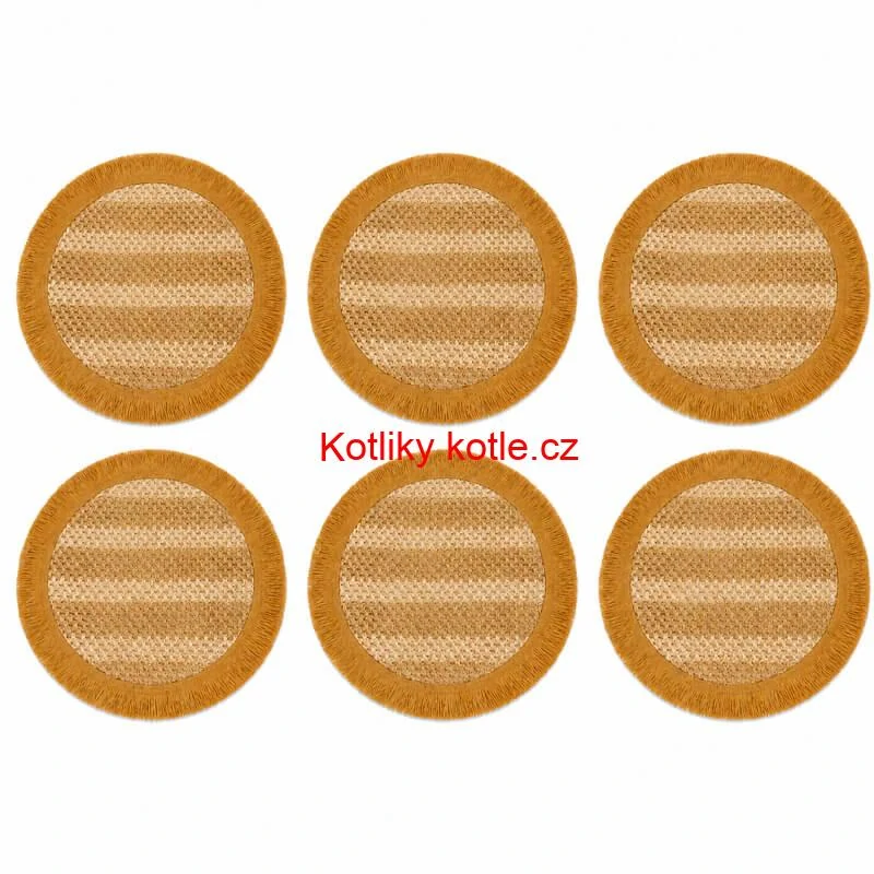 Kulaté přírodní podložky pod talíř se třásněmi 37 cm, 6 ks
