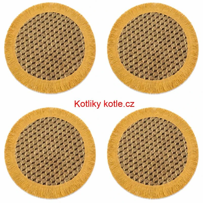 Přírodní podložky pod talíř se třásněmi 37 cm, 4 ks