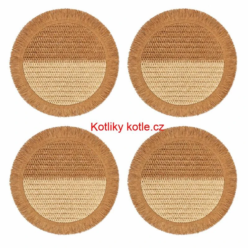 Přírodní podložky pod talíř se třásněmi 37 cm, 4 ks