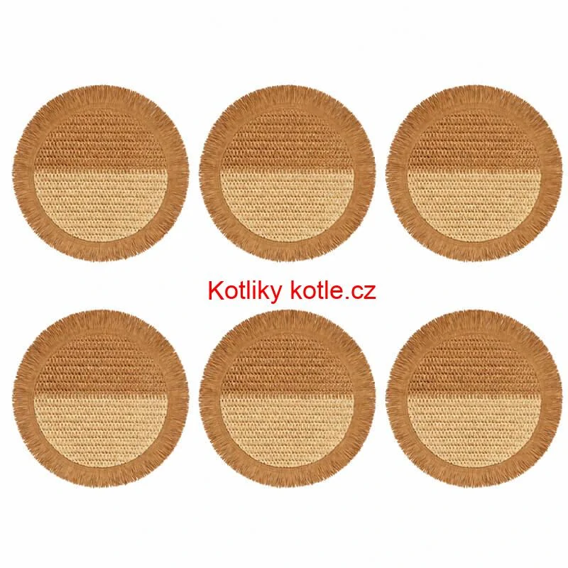 Přírodní podložky pod talíř se třásněmi 37 cm, 6 ks