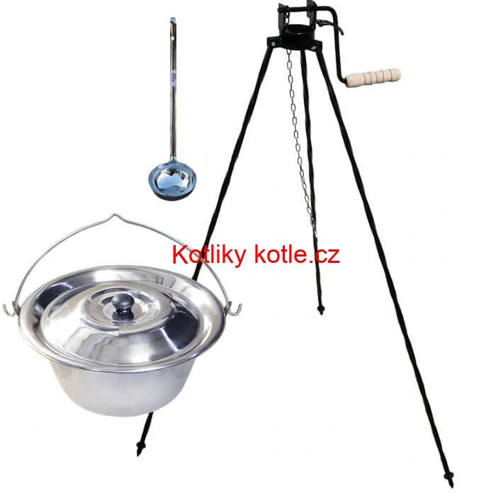 Nerezový kotlík 14 L + poklice + stojan s kladkou VAR