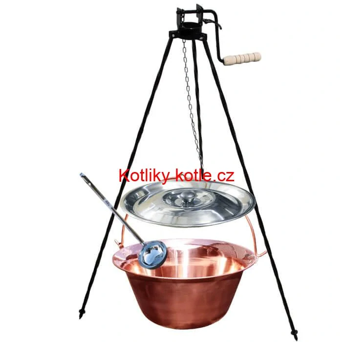 Měděný kotlík 20 L (1,2 mm) + poklice + stojan s kladkou VAR