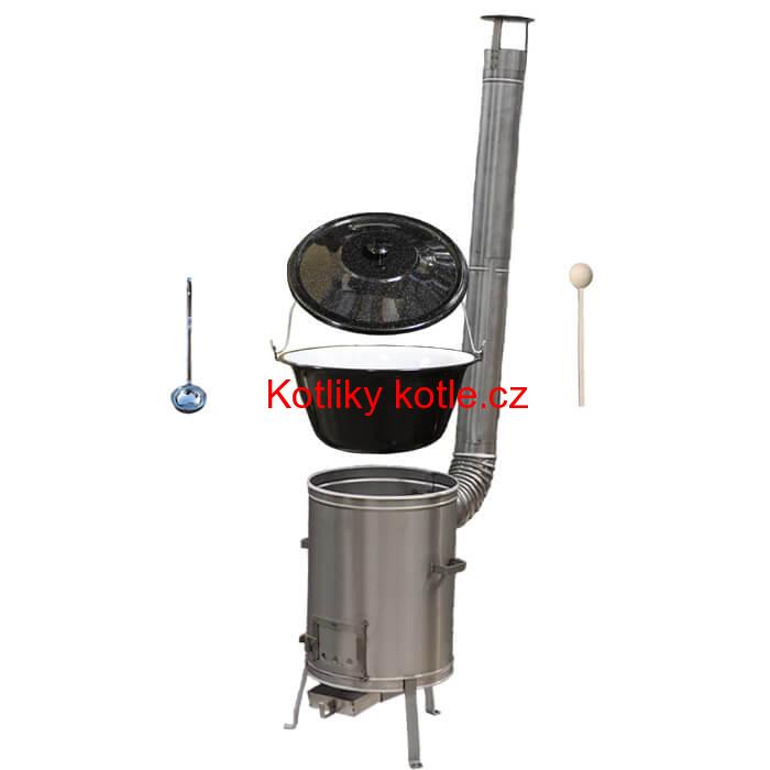 Smaltovaný kotlík 13 L (1,2 mm) + nerezová kotlina 36 cm + vařečka a naběračka LUX