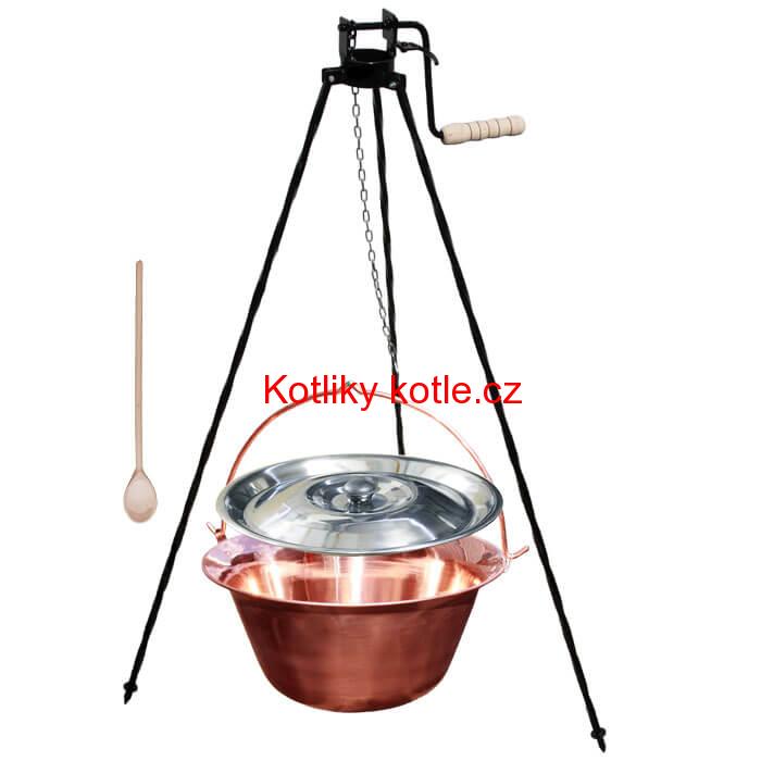 Měděný kotlík 30 L + stojan s kladkou VAR