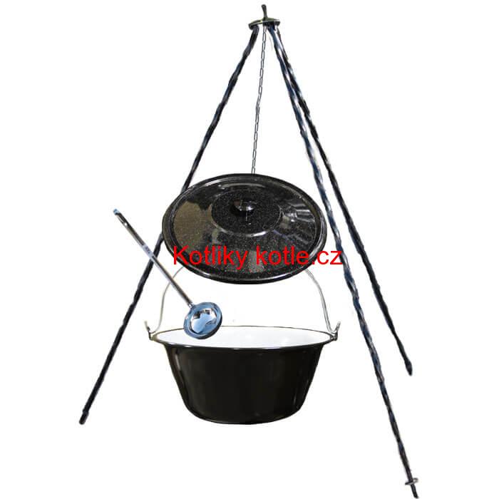 Smaltovaný kotlík 25 L poklice + trojnožka 1,20 m