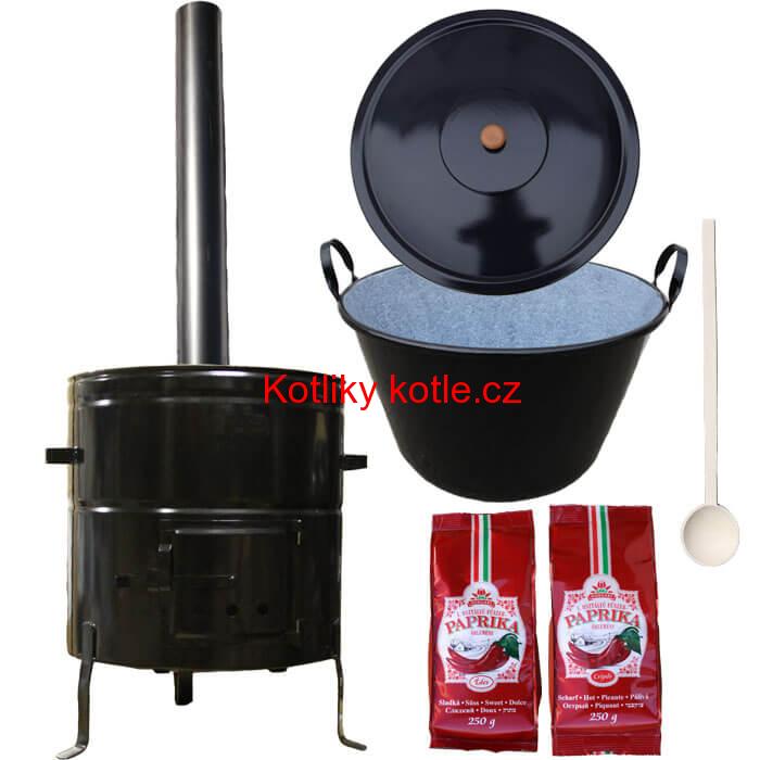 Smaltovaný kotel na guláš 60 L (1,2 mm) s oušky + kovová kotlina 53 cm a maďarská paprika MAX PARTY