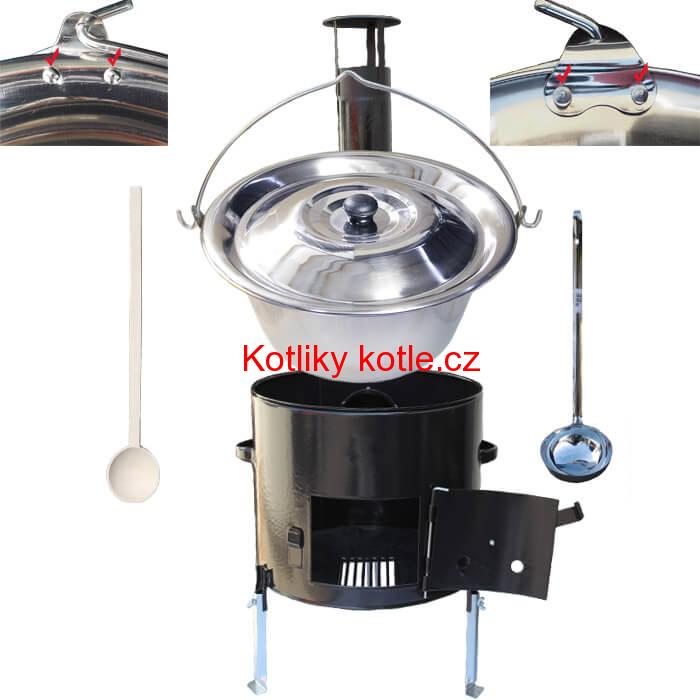 Nerezový kotlík 10 L s nýty + smaltovaná kotlina 31 CLASSIC
