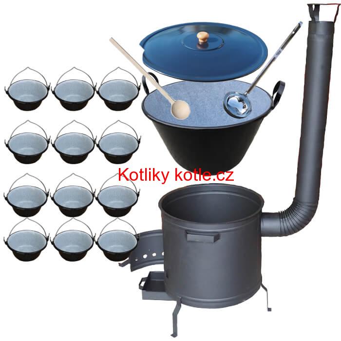 Smaltovaný kotel 70 L + servírovací kotlíky (12 ks) PLUS 600