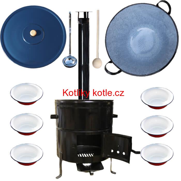 Smaltovaný kotel 70 L + smaltované talíře BIG PARTY
