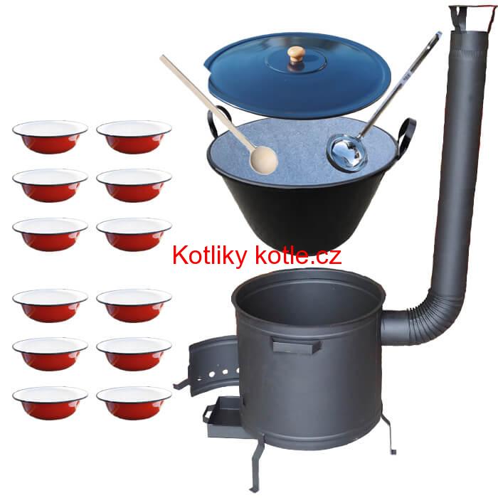 Smaltovaný kotel 80 L + smaltované talíře 12 ks PLUS 600