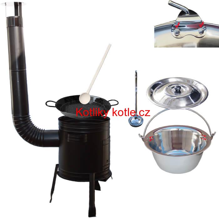 Paella smaltovaná pánev 38 cm s nerezovým kotlíkem 15 L (0,8 mm) a kotlinou