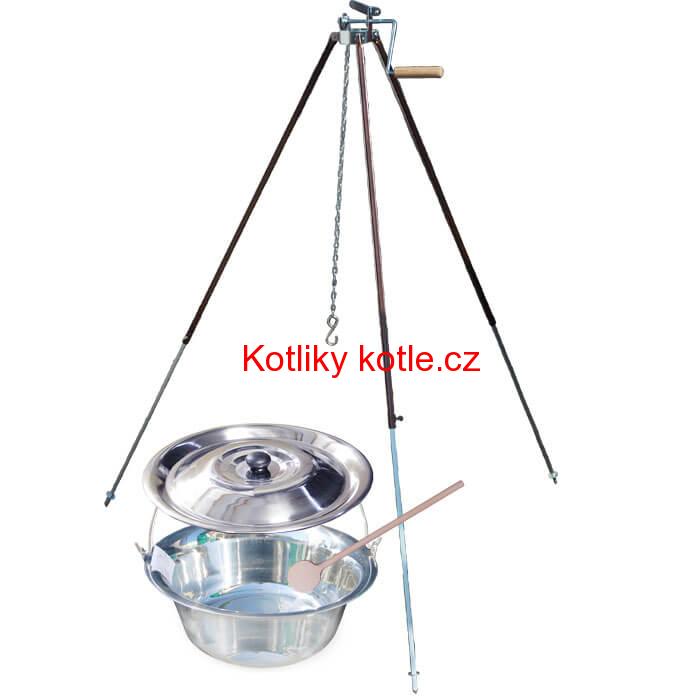 Nerezový kotlík 30 L (1,2 mm) + teleskopická trojnožka s pojistnou kladkou + poklice